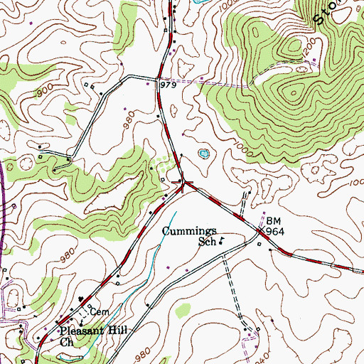 Topographic Map of Cummings, TN