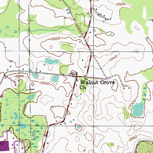 Topographic Map of Walnut Grove, TN