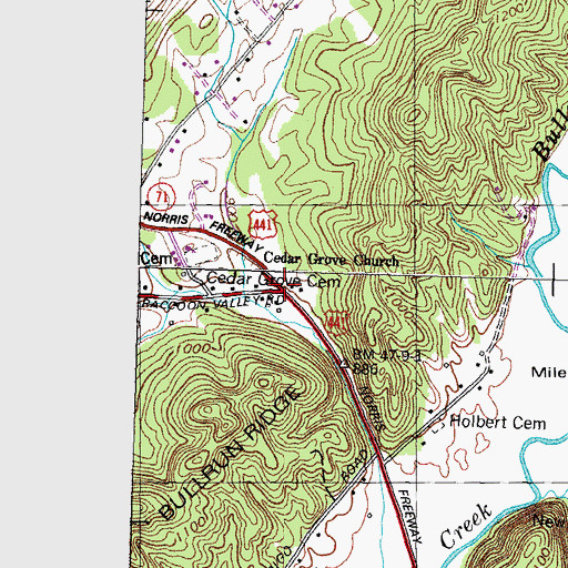 Topographic Map of Cedar Grove, TN