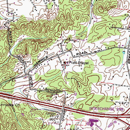 Topographic Map of Pratt Cemetery, TN