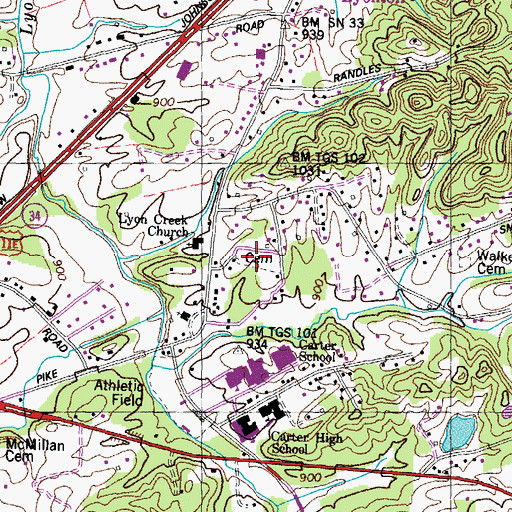Topographic Map of Trentville Cemetery, TN