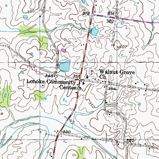 Topographic Map of Walnut Grove, TN