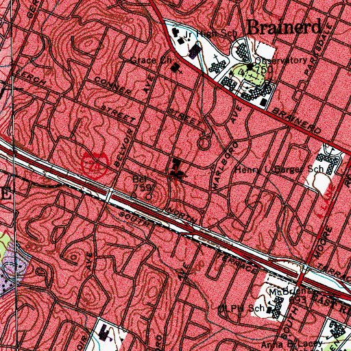 Topographic Map of Brainerd Baptist Church, TN