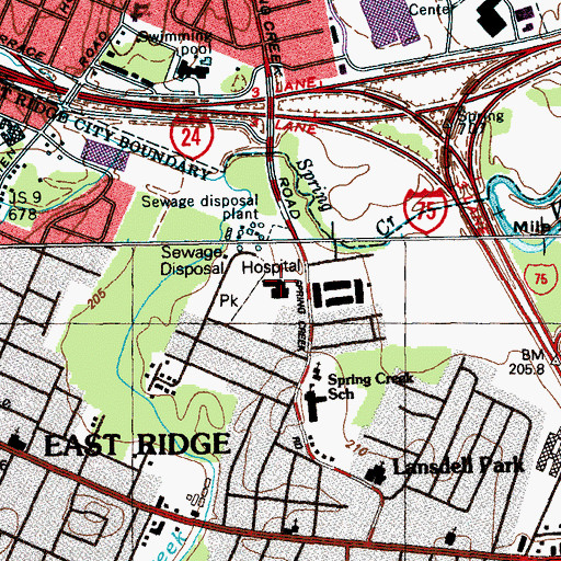 Topographic Map of Parkridge East Hospital, TN