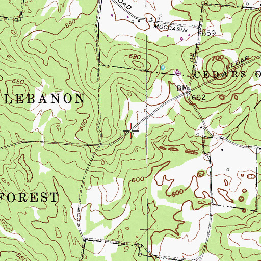 Topographic Map of Cedars of Lebanon State Park, TN