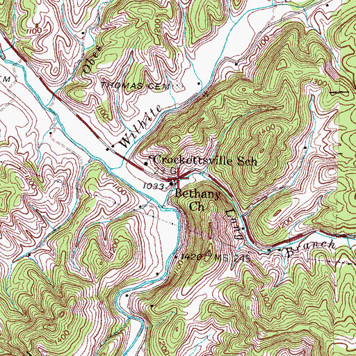 Topographic Map of Crockettsville, TN