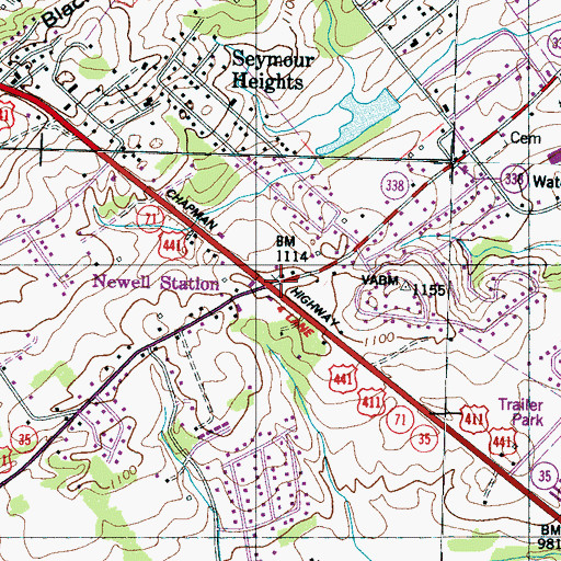 Topographic Map of Newell Station, TN