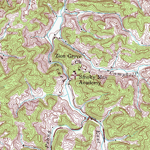 Topographic Map of Zion Grove, TN