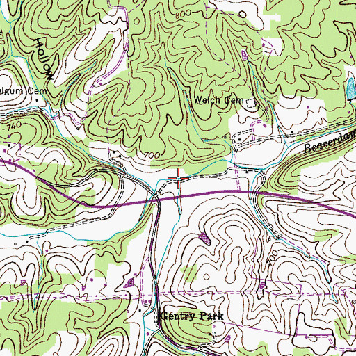 Topographic Map of Gentrys Branch, TN