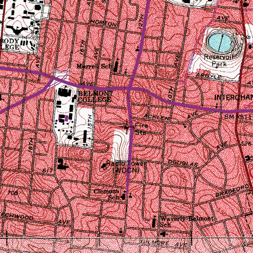 Topographic Map of Bass Street Baptist Church, TN