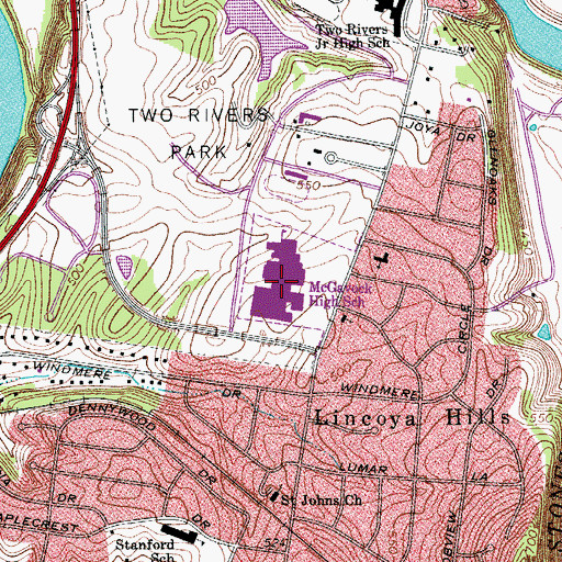 Topographic Map of McGavock High School, TN