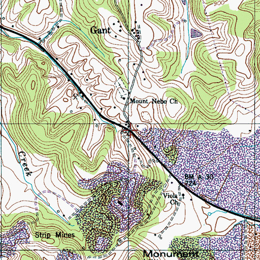 Topographic Map of Mount Nebo, TN