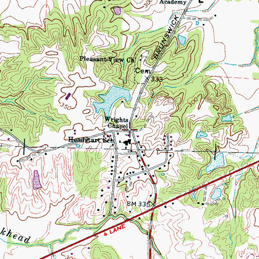 Topographic Map of Bush Grove, TN