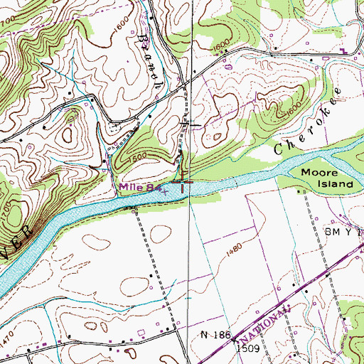 Topographic Map of Cherokee Creek, TN