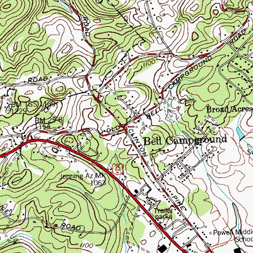 Topographic Map of Bell Campground, TN