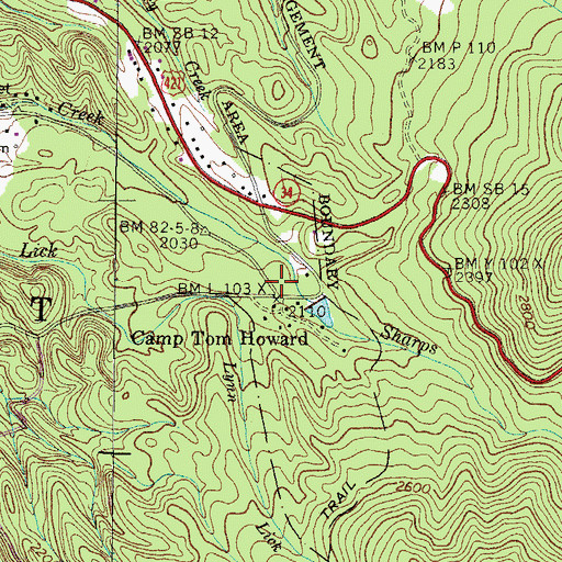 Topographic Map of Camp Tom Howard, TN