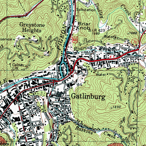 Topographic Map of Gatlinburg, TN