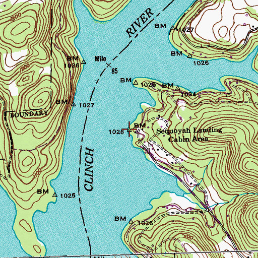 Topographic Map of Sequoyah Landing Cabin Area, TN