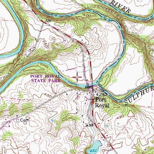 Topographic Map of Port Royal State Park, TN