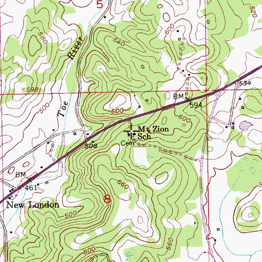 Topographic Map of Mount Zion School, AL