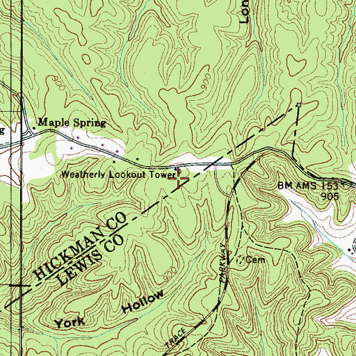 Topographic Map of Weatherly Lookout Tower, TN