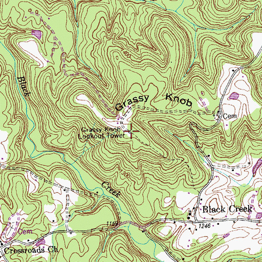 Topographic Map of Grassy Knob Lookout Tower, TN