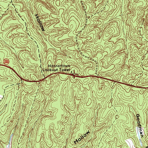 Topographic Map of Hornertown Lookout Tower, TN