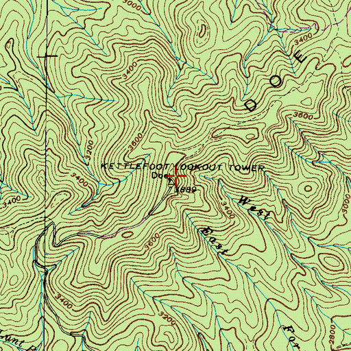 Topographic Map of Kettlefoot Lookout Tower, TN