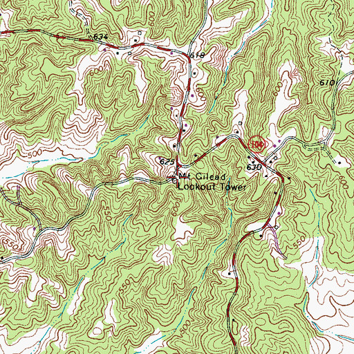 Topographic Map of Mount Gilead Lookout Tower, TN