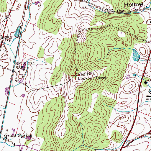 Topographic Map of Red Hill Lookout Tower, TN