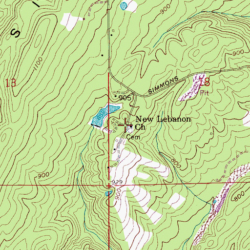 Topographic Map of New Lebanon Church, AL