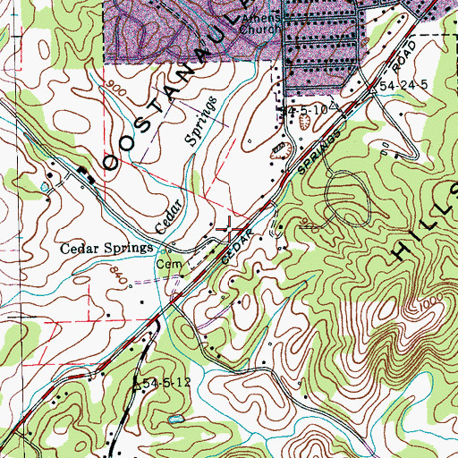 Topographic Map of Cedar Springs Church, TN