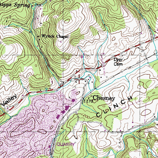 Topographic Map of Chesney, TN