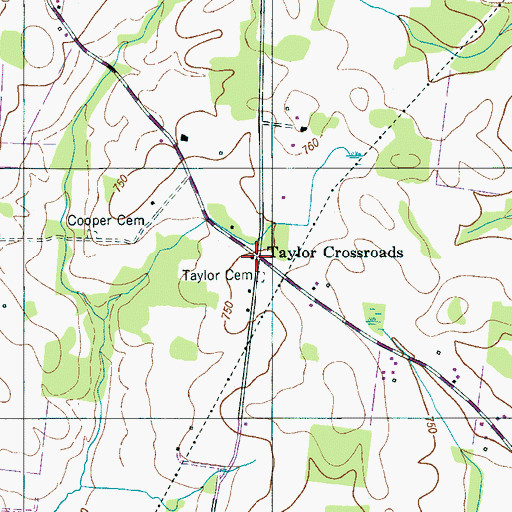 Topographic Map of Taylor Crossroads, TN