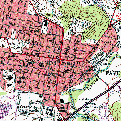 Topographic Map of Fayetteville, TN
