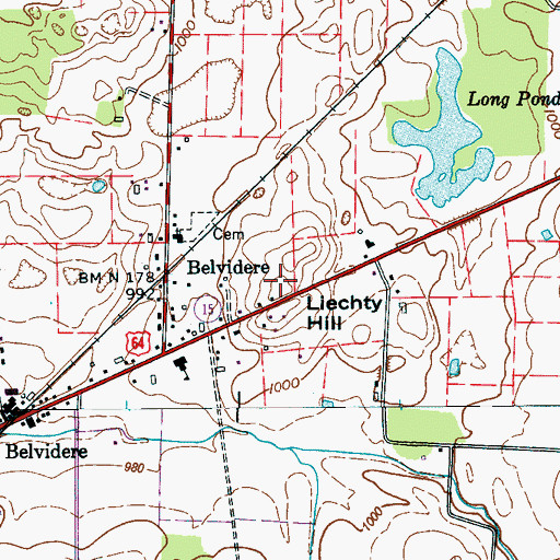 Topographic Map of Liechty Hill, TN