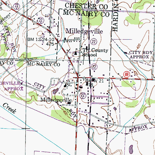 Topographic Map of Milledgeville, TN