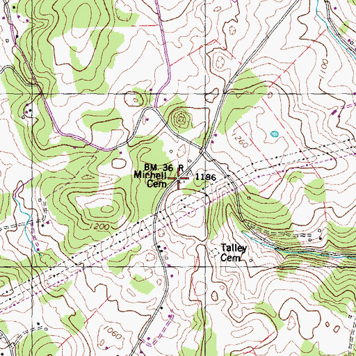 Topographic Map of Mitchell Cemetery, TN