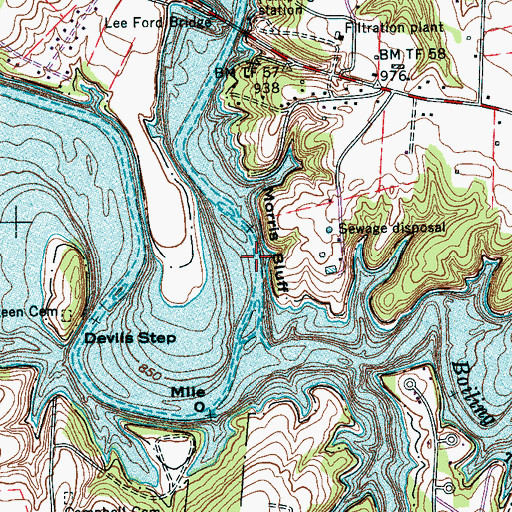 Topographic Map of Morris Bluff, TN