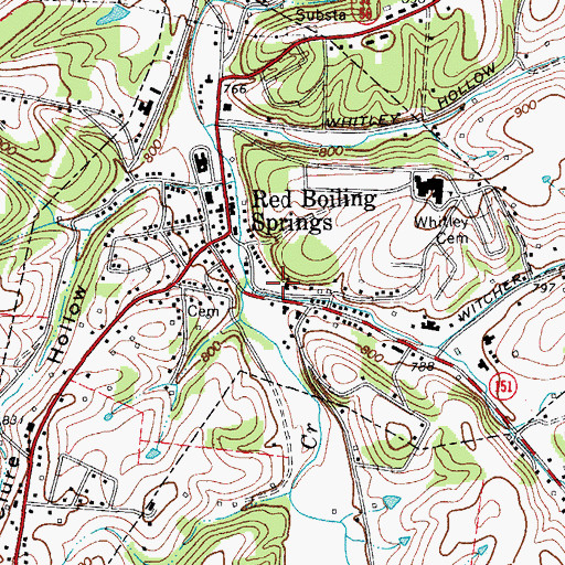 Topographic Map of Red Boiling Springs First Baptist Church, TN
