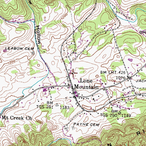 Topographic Map of Lone Mountain Methodist Church, TN