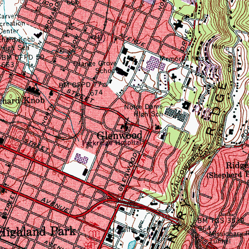 Topographic Map of Westminster Presbyterian Church, TN