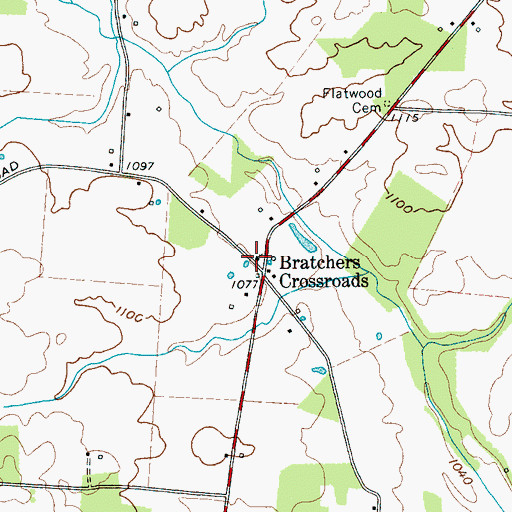 Topographic Map of Bratchers Crossroads Free Methodist Church, TN