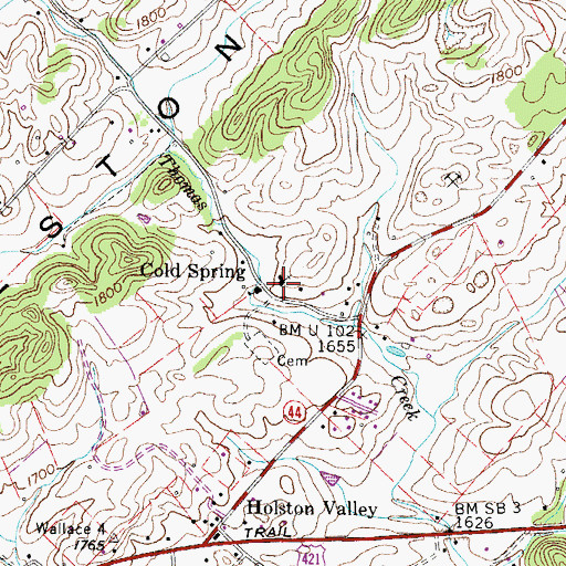 Topographic Map of Cold Springs Presbyterian Church, TN