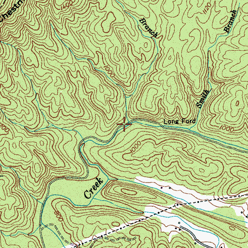 Topographic Map of Long Ford Bridge, TN