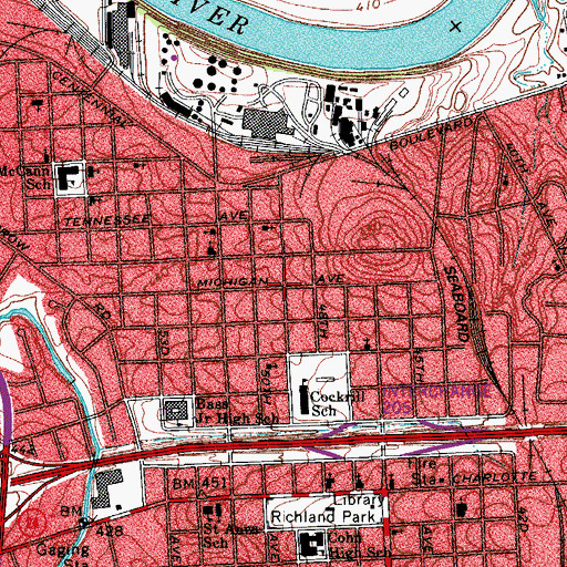 Topographic Map of West Nashville, TN