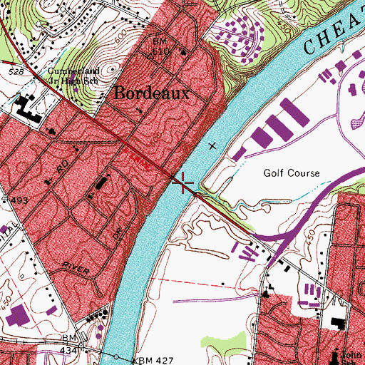 Topographic Map of Hydes Ferry Bridge, TN