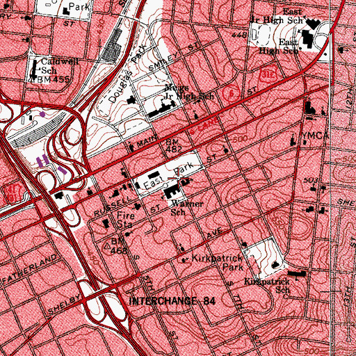 Topographic Map of East Nashville, TN