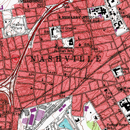 Topographic Map of Merry Street Church of God, TN