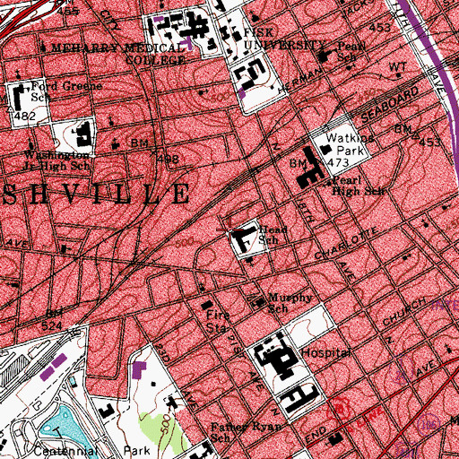 Topographic Map of Spruce Street Baptist Church, TN